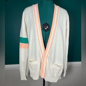 Women's Cream Cardigan with Pink and Green Accents